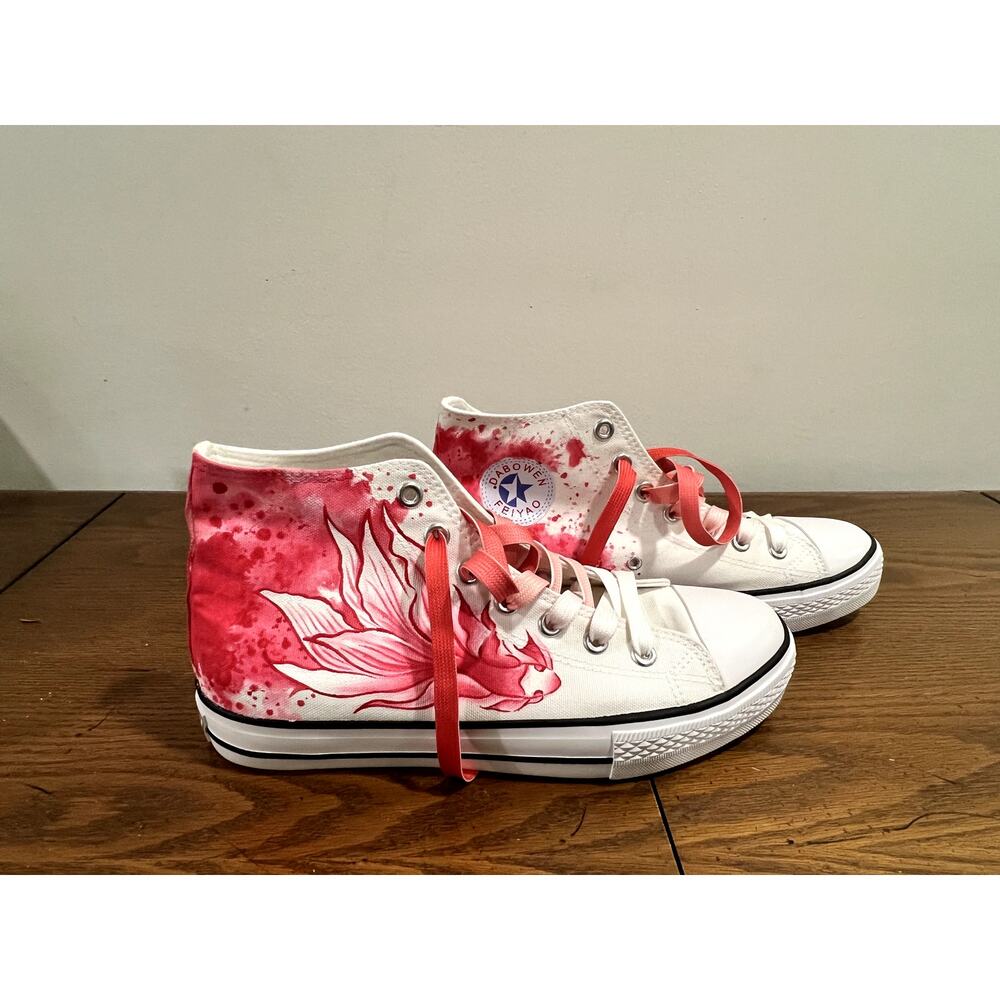 New Hand Painted High Top Sneakers - Coral Fish - Size 11